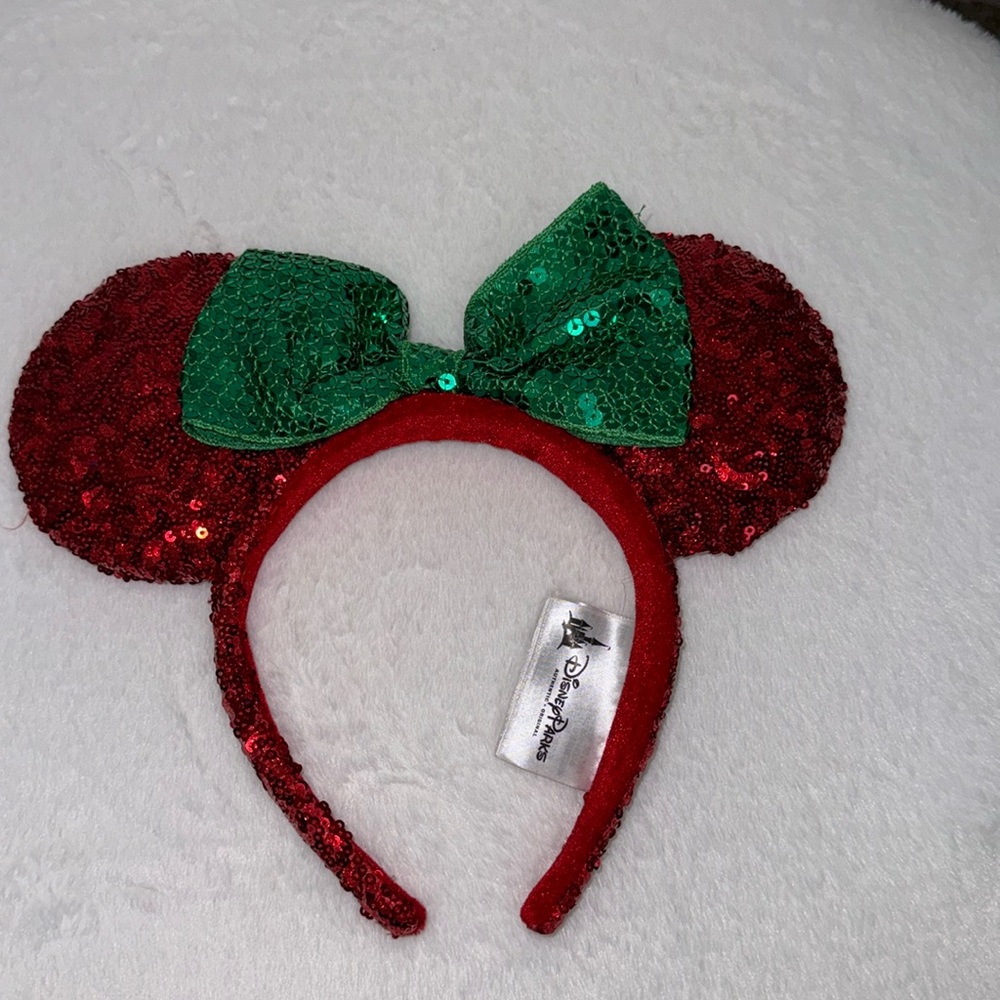 Red and green Minnie Mouse ears headband